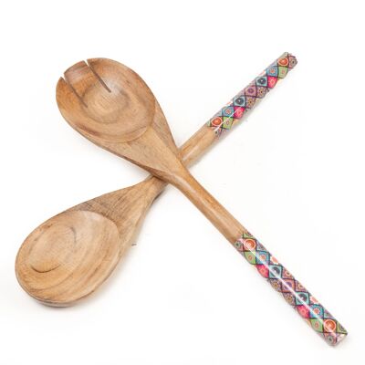 SET OF 2 COLORFUL LACQUERED WOOD SERVING CUTLERY 31X7X3CM HM2426