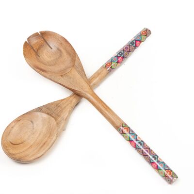 SET OF 2 COLORFUL LACQUERED WOOD SERVING CUTLERY HM2426