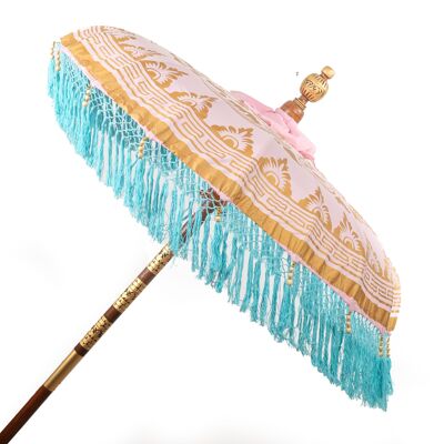 BALINESE PINK UMBRELLA WITH FRINGES 150X150X200CM HM47557