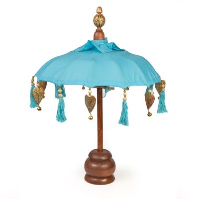 TURQUOISE UMBRELLA WITH TABLE IN SOP. WOOD 35X35X60CM HM47565