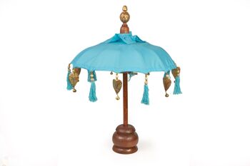 PARAPLUIE TURQUOISE AVEC TABLE EN SOP. BOIS 35X35X60CM HM47565 1