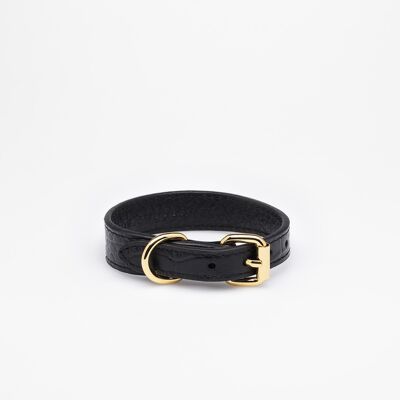 Black Croco Leather Collar-Small Thin