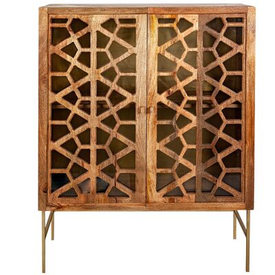 WOOD/GLASS/METAL DISPLAY CABINET 2 PORTS.D.C.HEXAGONS 91X45X121CM HM121024