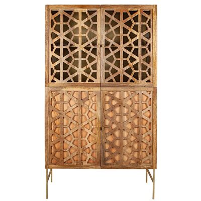 WOOD/GLASS/METAL DISPLAY CABINET DC. HEXAGONS 100X40X180CM HM121025