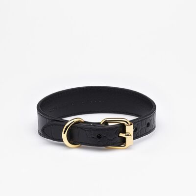 Black Croco Leather Collar-Medium Thin