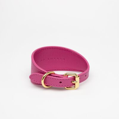 Hot Pink Leather Collar-Small Wide