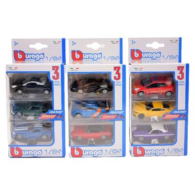 Set Of 3 Cars 1/64 Burago Metal