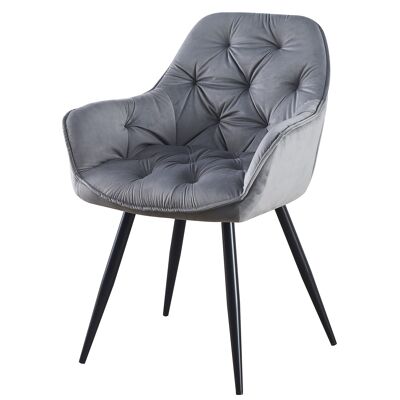 FAUTEUIL REMBOURRÉ GRIS PIEDS MÉTAL 62X60X85CM HM122012