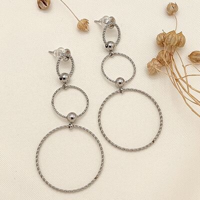 Silver earrings with triple dangling circles