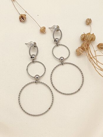 Boucles d'oreilles argentée triple cercles pendants 1