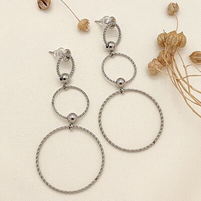 Boucles d'oreilles argentée triple cercles pendants