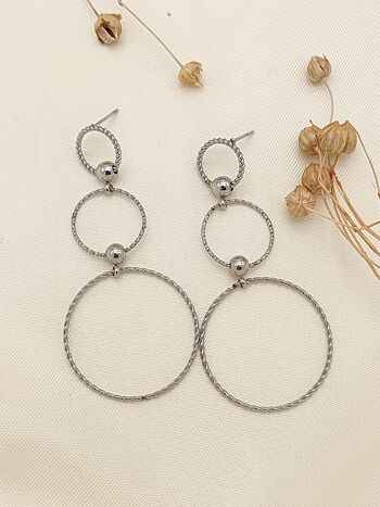 Boucles d'oreilles argentée triple cercles pendants 2