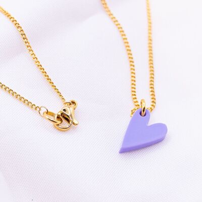 Collier coeur coeur acrylique violet - coeur chaîne légère plaqué or 18 carats
