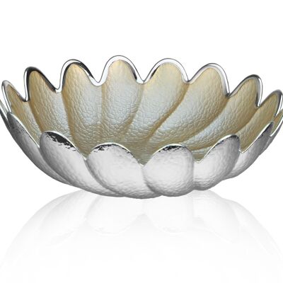 Cuenco de Vidrio Coloreado y Plata Ø 15 cm Línea "Torchon Pearl Gold"