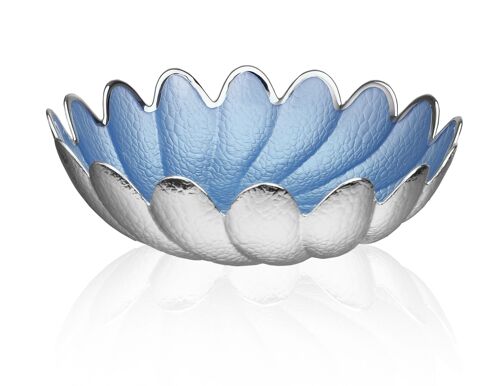 Ciotola in Vetro Colorato e Argentato Ø 15 cm Linea "Torchon Celeste Perlato"