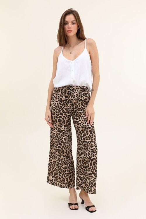 Pantalon gaze de coton léopard