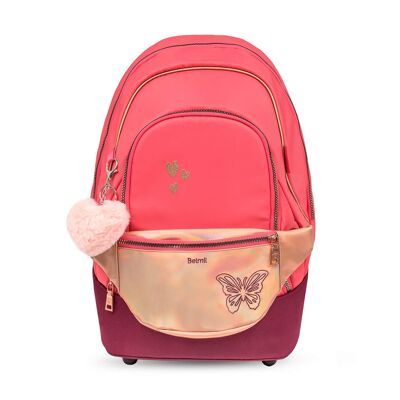 Sac à dos et sac banane Premium, cartable corail 2 pièces.