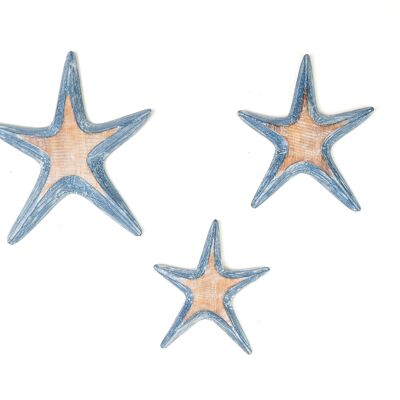 SET 3 ESTRELLAS MADERA AZUL 23X23X5CM HM47597