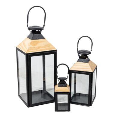 JEU DE 3 LAMPES MÉTAL NOIR/BOIS HM843664000