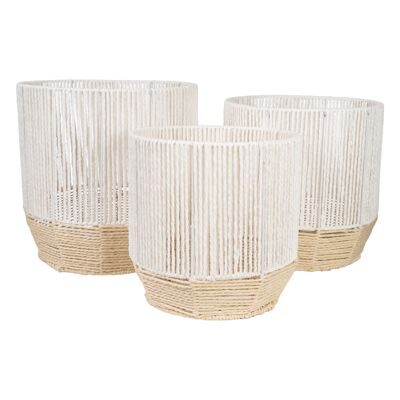 SET OF 3 WHITE/NATURAL ROPE PLANTER POTS HM843717000