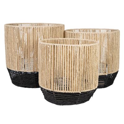 JEU DE 3 POTS DE JARDINIÈRES CORDE NATUREL/NOIR HM843719000