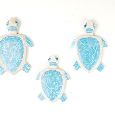 SET 3 TORTUGAS  MADERA AZUL 20X14X7CM HM47601