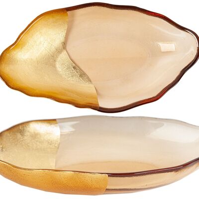 OVAL CENTER GOLD/AMBER GLASS 34X19X7CM HM45418