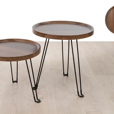 SET OF 2 WOODEN TABLES METAL LEGS HM843723000