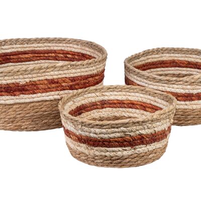 SET 3 RED STRIPED ROPE BASKETS 24X24X11CM HM843754