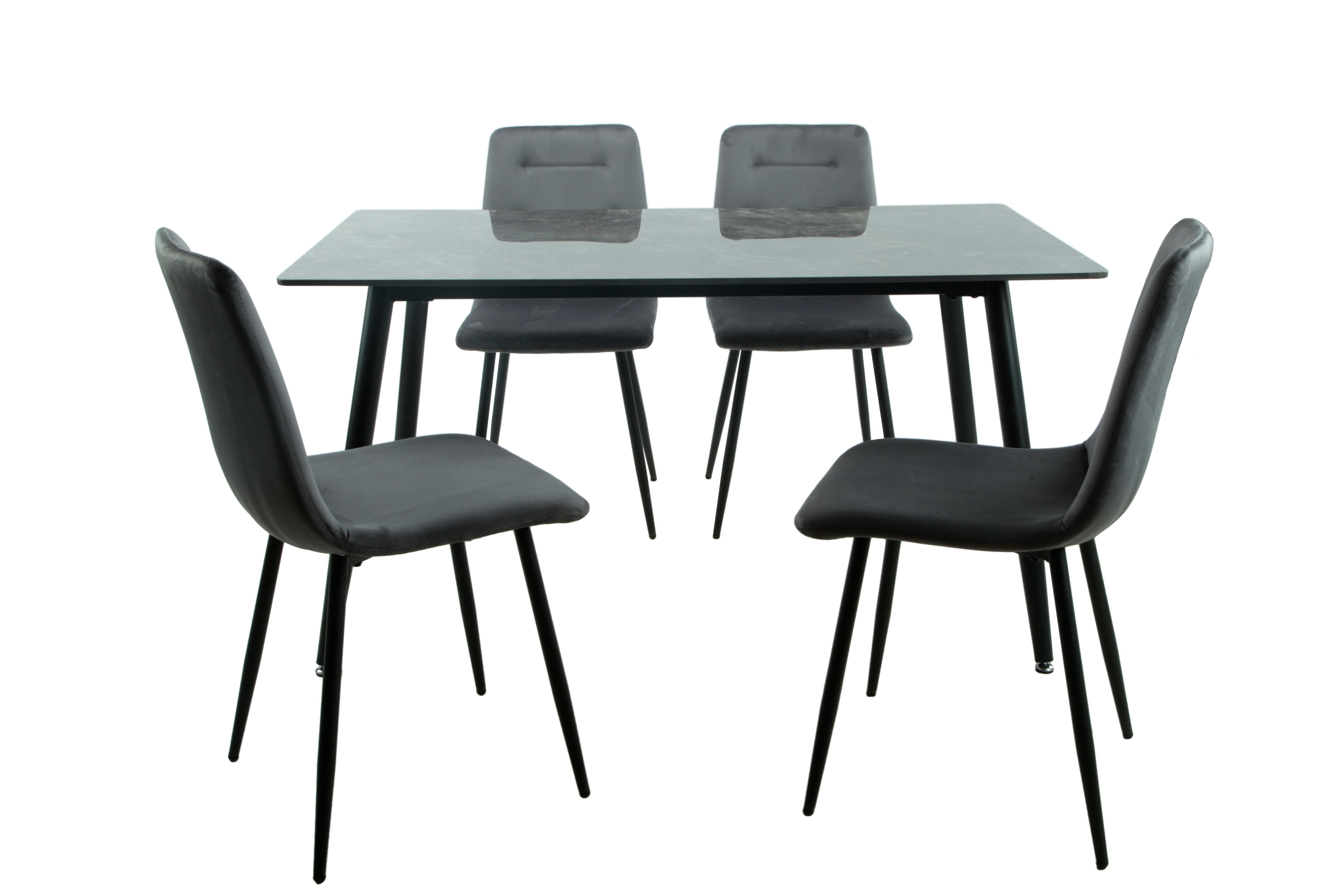 SET 4 STÜHLE + TISCH KERAMIK/METALLABDECKUNG HM1217