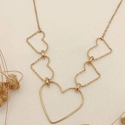 Golden five hearts necklace