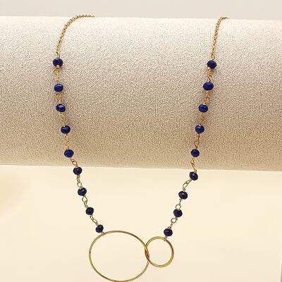 Intertwined circles and blue pearls necklace