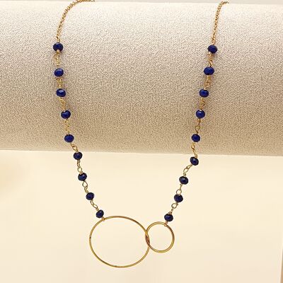 Halskette mit verschlungenen Kreisen und blauen Perlen