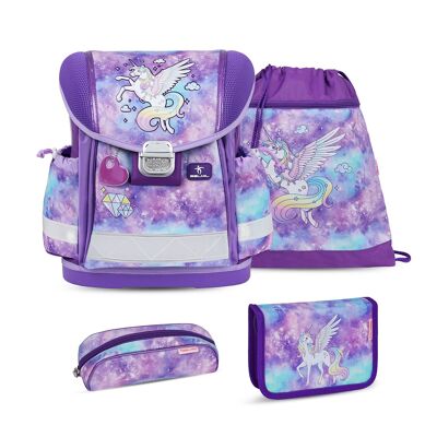 Set de mochila escolar Classy Diamond Unicorn 4 piezas