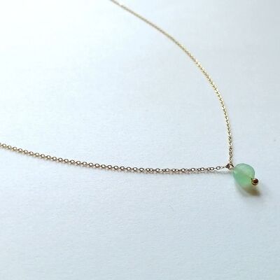 Delicate gold stainless steel necklace and green Aventurine pendant