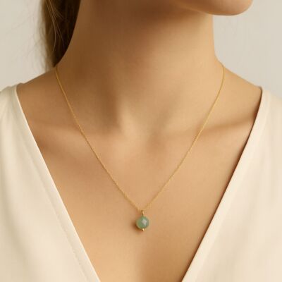 Collier délicat en acier inoxydable doré et pendentif Aventurine verte