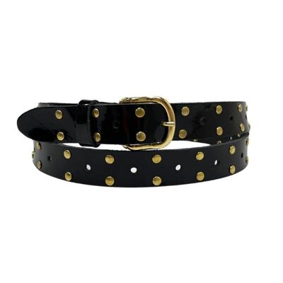 Belt Leather Laque Gold Studs