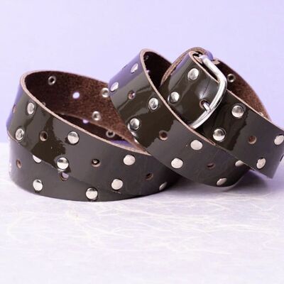 Belt Leather Laque Silver Studs