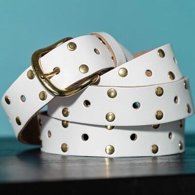 Belt Leather Long Gold Studs