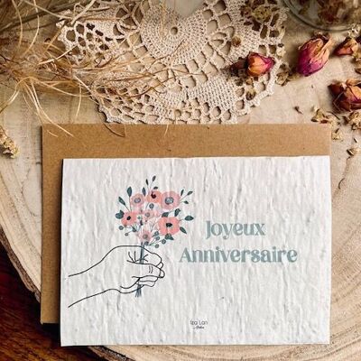 carte à planter "Joyeux anniversaire" main et bouquet