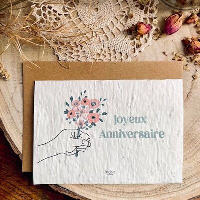 card to plant "Happy birthday" hand and bouquet