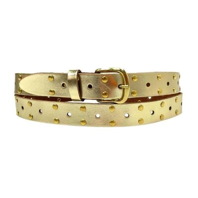 Belt Leather Long Gold Studs