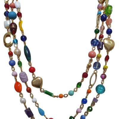 Gold-based multicolored three-strand necklace