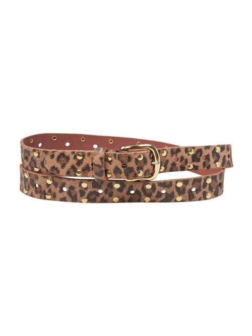 Belt Leather Long Leopard Gold Studs