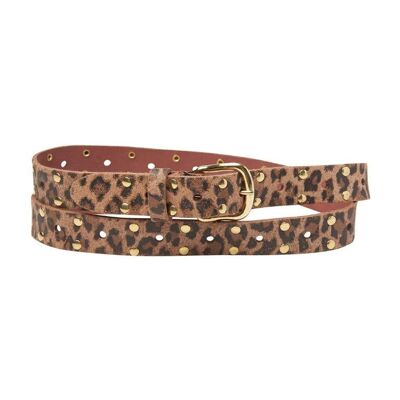 Belt Leather Long Leopard Gold Studs
