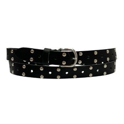 Cintura In Pelle Lunga Borchie Argento