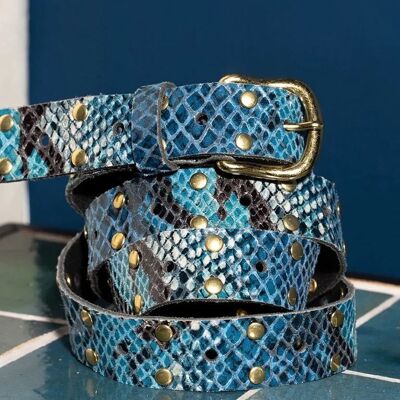 Belt Leather Long Snake Gold Studs