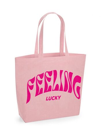 Sac Toile Feeling Lucky Velours Rose Fluo 2