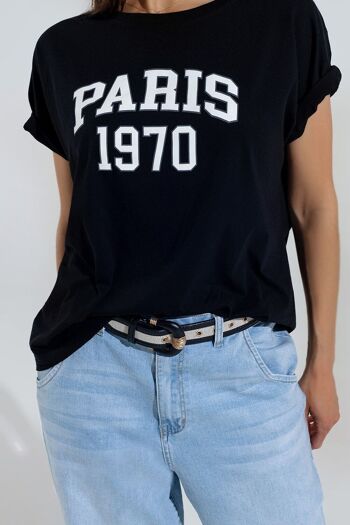 Camiseta Relaxed Negra estampada paris 1970 en Blanco 4