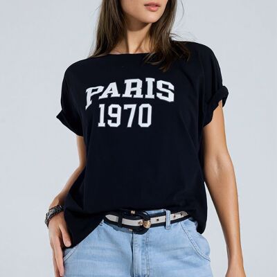 Camiseta Relaxed Negra estampada paris 1970 en Blanco